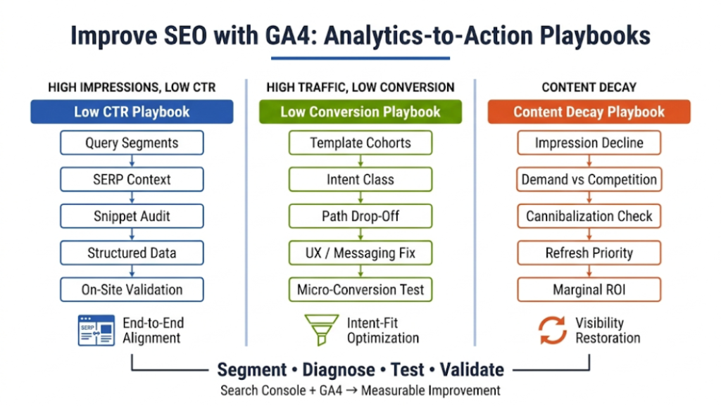 How to improve SEO with Google Analytics: analytics-to-action playbooks