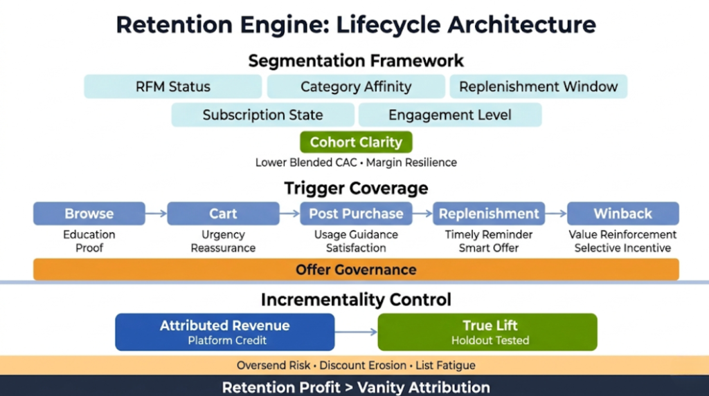 Retention engine: lifecycle architecture with incrementality discipline