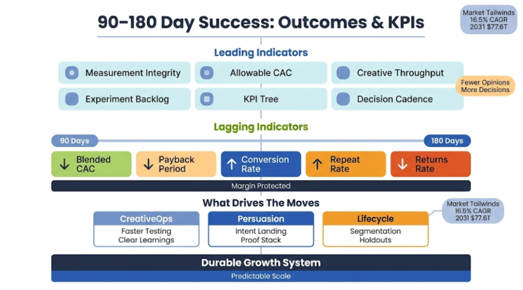 Outcomes and KPI targets: what success looks like in 90 to 180 days
