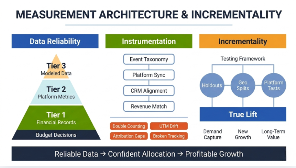 Measurement architecture: instrumentation, attribution posture, and incrementality
