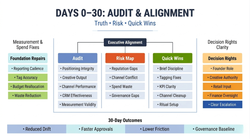 Days 0 to 30: audits, risk map, and quick wins