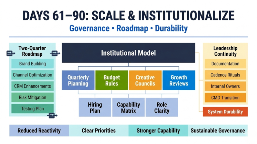 Days 61 to 90: scale, institutionalize, and plan forward