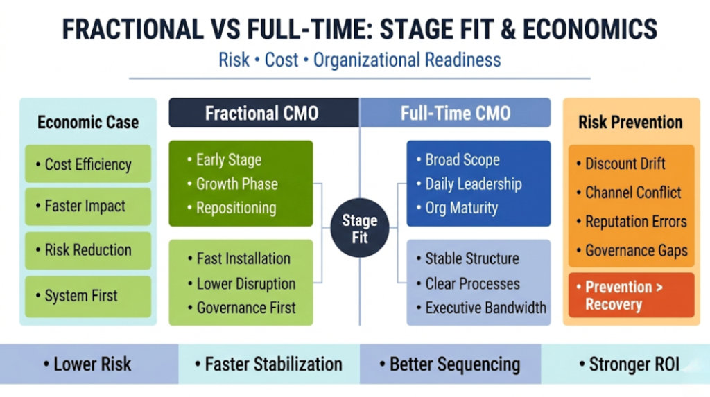 Economics and stage fit: when fractional outperforms full-time