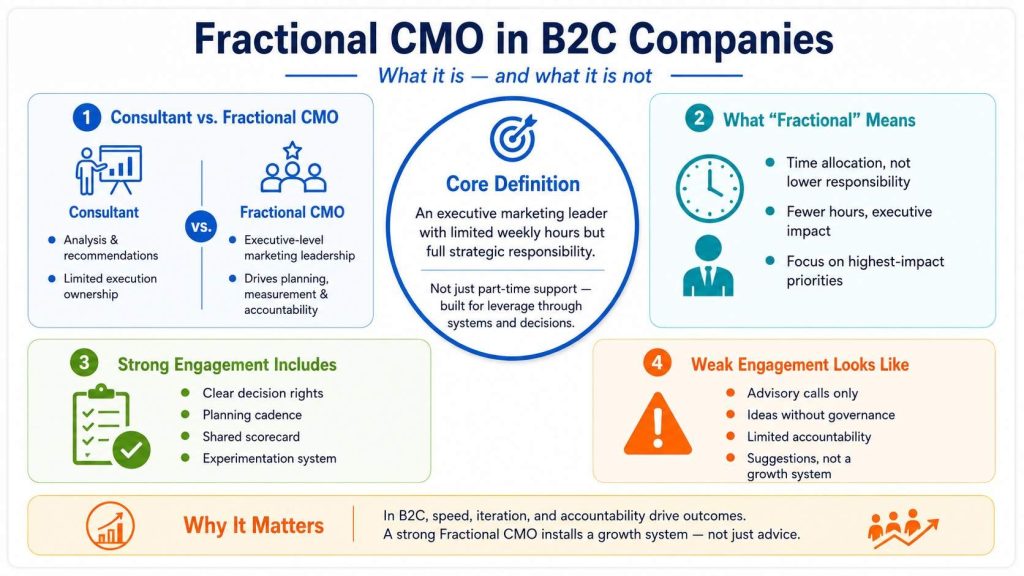 Definition for Professionals: What a Fractional CMO in B2C Companies Is and Is Not