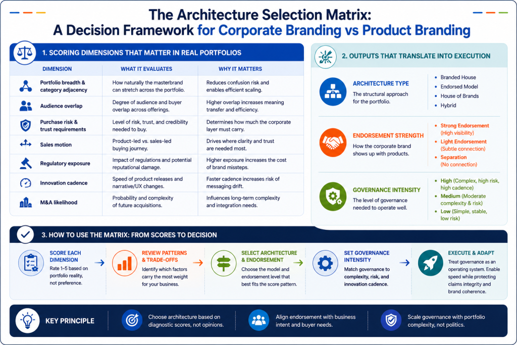 The Architecture Selection Matrix: A Decision Framework for Corporate Branding vs Product Branding