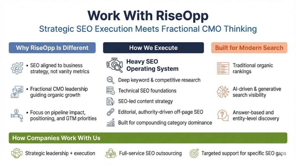 Work With RiseOpp: Strategic SEO Execution Meets Fractional CMO Thinking