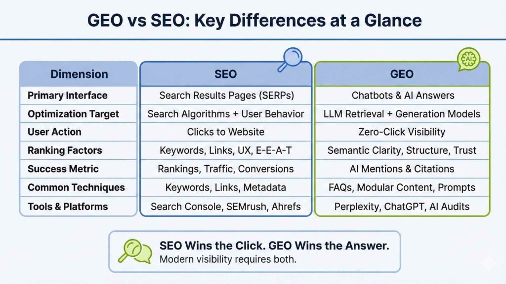 GEO vs SEO: Key Differences at a Glance