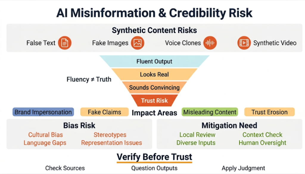Misinformation, synthetic media, and credibility risk